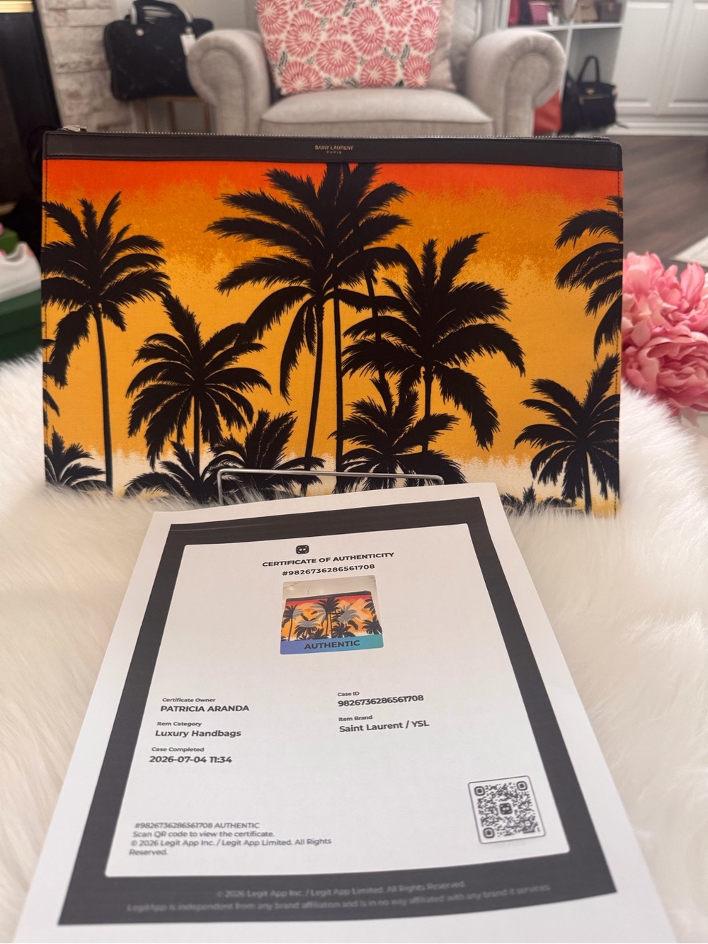Saint Laurent Paris Sunset Palm Tree Travel Pouch/Document Holder